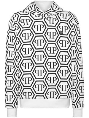 Philipp Plein monogram-pattern jersey hoodie - White