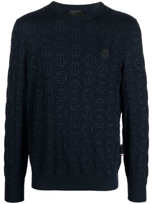 Philipp Plein monogram-pattern knitted jumper - Blue
