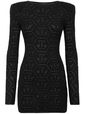 Philipp Plein monogram-pattern lurex-knit minidress - Black