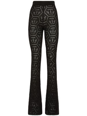 Philipp Plein monogram-pattern open-knit trousers - Black