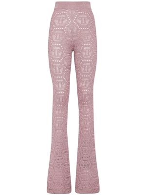 Philipp Plein monogram-pattern open-knit trousers - Pink