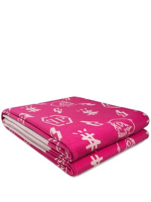 Philipp Plein monogram-print knitted blanket - Pink