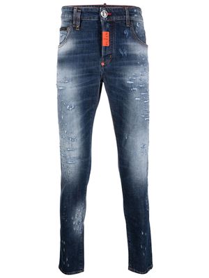 Philipp Plein oversized-patch distressed skinny jeans - Blue
