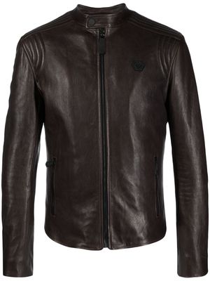 Philipp Plein padded leather biker jacket - Brown