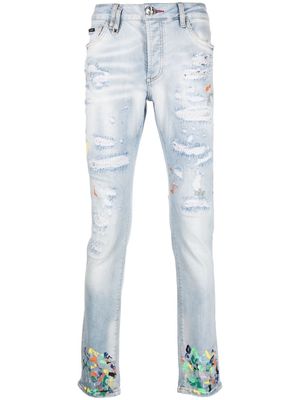 Philipp Plein paint splatter straight jeans - Blue