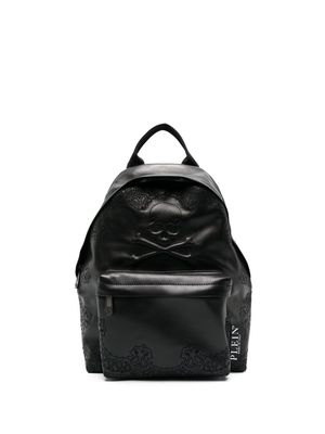Philipp Plein paisley-embroidered leather backpack - Black