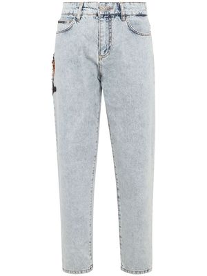 Philipp Plein paisley-embroidered wide-leg jeans - Blue
