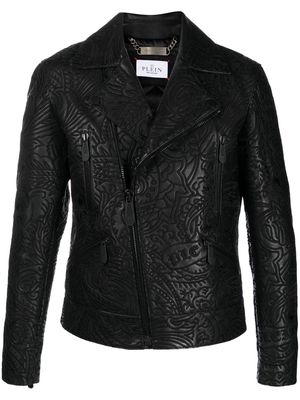 Philipp Plein paisley-print leather biker jacket - Black