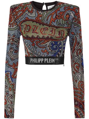 Philipp Plein paisley rhinestone-embellished crop top - Multicolour