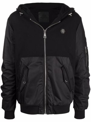 Philipp Plein panelled zip-up hoodie - Black