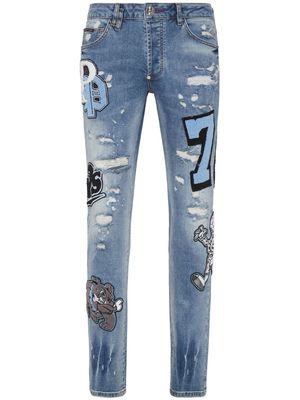 Philipp Plein patch-detail straight-leg jeans - Blue