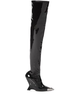 Philipp Plein patent-leather over-knee boots - Black