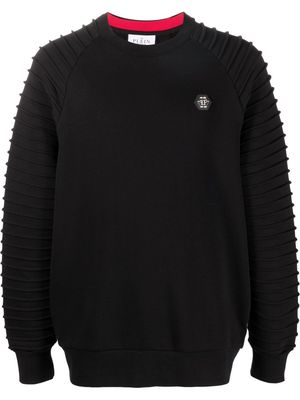 Philipp Plein piped-sleeve logo patch sweatshirt - Black