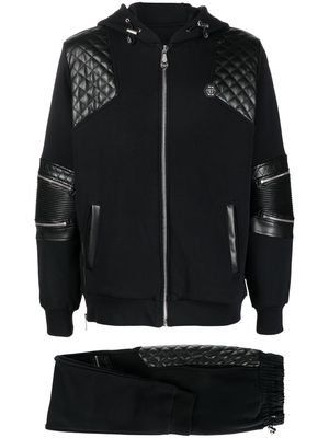 Philipp Plein quilt-detail hooded tracksuit - Black
