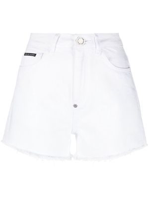 Philipp Plein raw-edge denim shorts - White