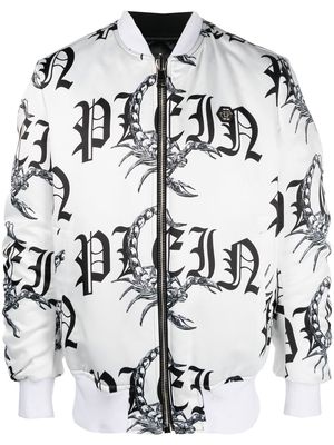 Philipp Plein reversible logo-print bomber jacket - White