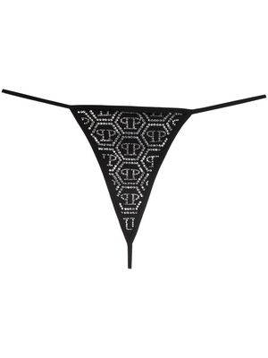 Philipp Plein rhinestone-embellished logo thong - Black