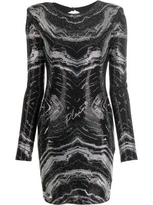 Philipp Plein rhinestone-embellished long-sleeve dress - Black