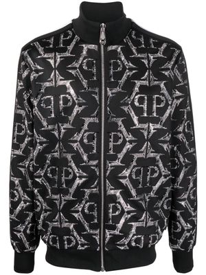 Philipp Plein rhinestone-embellished zip-up jacket - Black