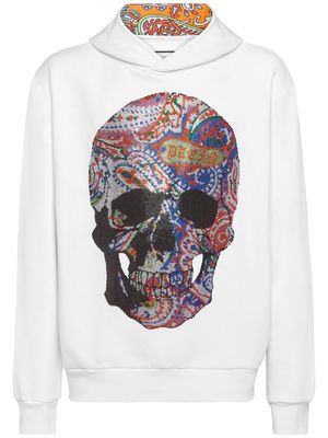 Philipp Plein rhinestone skull-print hoodie - White
