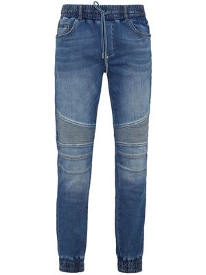 Philipp Plein ribbed-detail slim-cut jeans - Blue