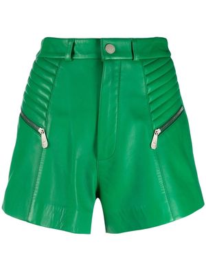 Philipp Plein ribbed high-waist leather shorts - Green