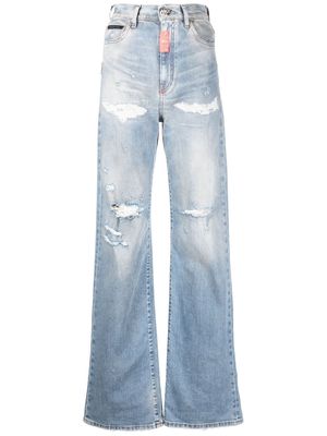 Philipp Plein ripped-detail denim jeans - Blue