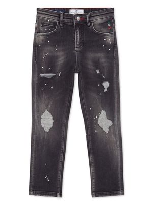 Philipp Plein ripped-detail straight-leg jeans - Black