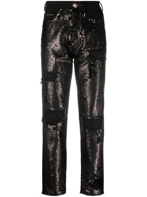 Philipp Plein sequin-embellished high-waisted jeans - Black