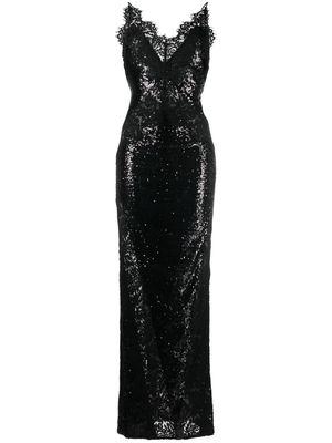 Philipp Plein sequin-embellished lace-detail maxi dress - Black