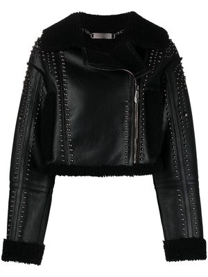 Philipp Plein shearling cropped leather jacket - Black