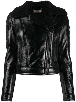 Philipp Plein shearling-trimmed moto jacket - Black