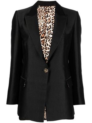 Philipp Plein single breasted leopard-print lining blazer - Black