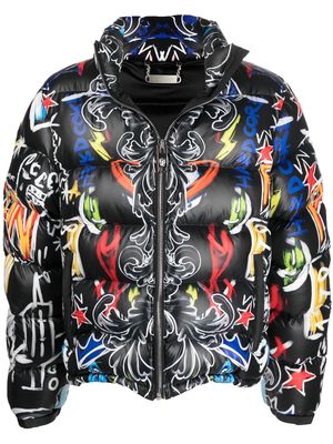 Philipp Plein Skull and Plein print puffer jacket - Black