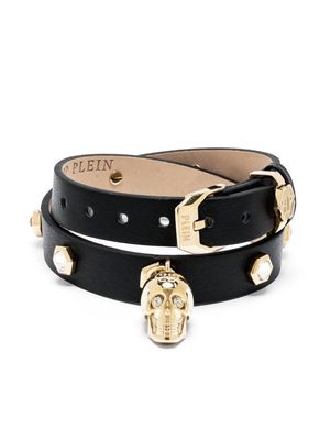 Philipp Plein skull-charm leather band bracelet - Gold