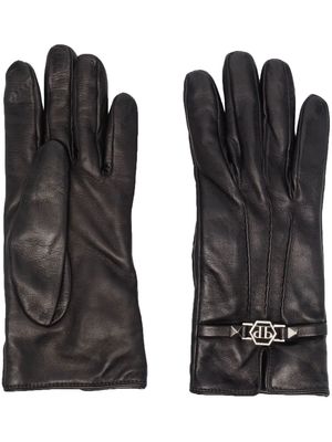 Philipp Plein skull-charm stud-detail leather gloves - Black