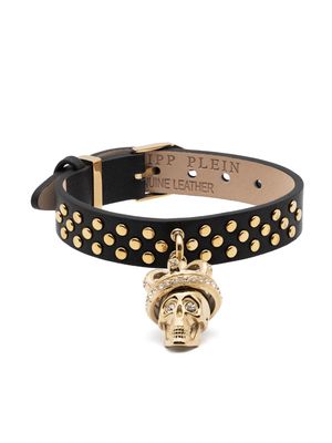 Philipp Plein Skull Crown leather bracelet - Black