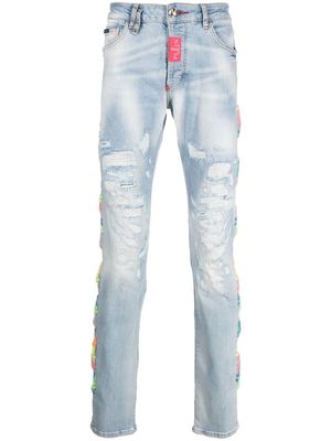 Philipp Plein skull-detail distressed jeans - Blue