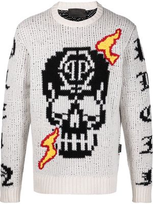 Philipp Plein skull-detail knit jumper - Neutrals