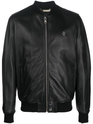 Philipp Plein skull-embossed leather bomber jacket - Black