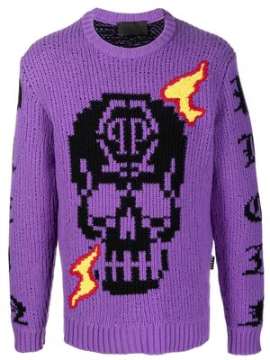Philipp Plein Skull logo embroidered jumper - Purple