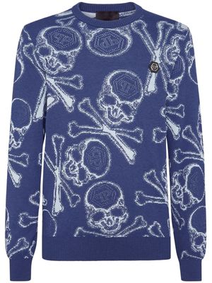 Philipp Plein skull-motif cotton jumper - Blue