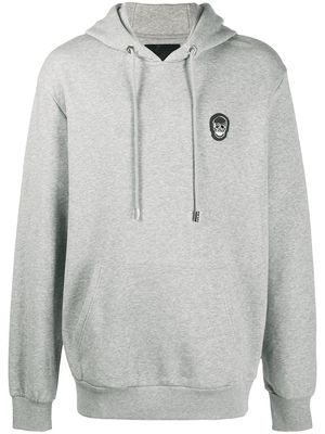 Philipp Plein skull-patch drawstring hoodie - Grey