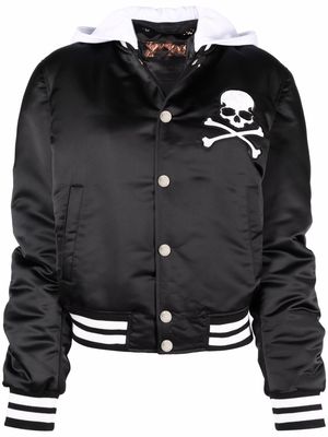 Philipp Plein skull patch hoodie bomber jacket - Black