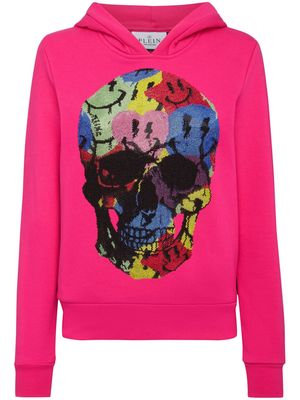 Philipp Plein skull-print cotton hoodie - Pink