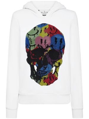 Philipp Plein skull-print cotton hoodie - White