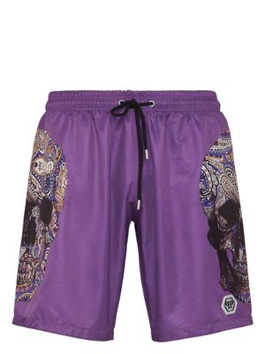 Philipp Plein skull-print drawstring swim shorts - Purple