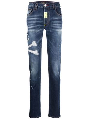 Philipp Plein skull-print slim-cut jeans - Blue