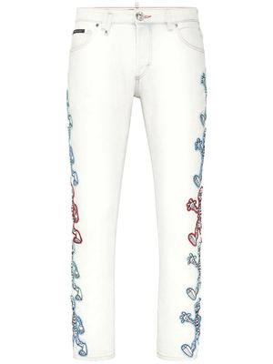 Philipp Plein Skully Gang low-rise skinny jeans - White