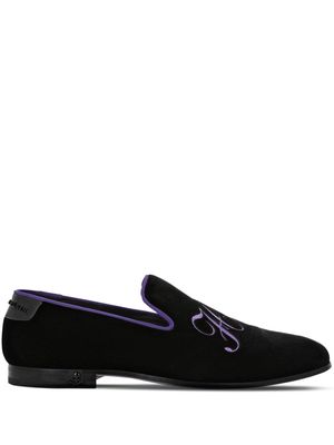 Philipp Plein slogan-embroidered velvet loafers - Purple